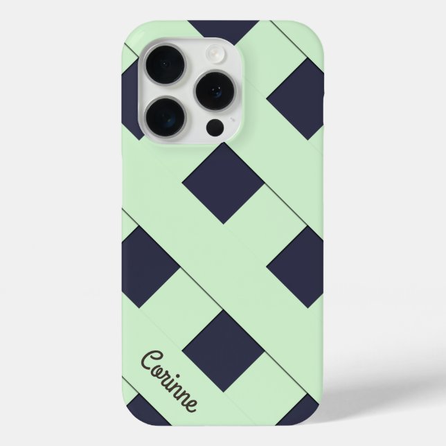 Geometric Crossing Pastel Green Lines with Name Case-Mate iPhone Case (Back)