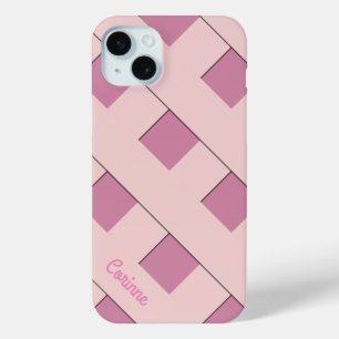Geometric Crossing Pastel Pink Lines with Name iPhone 15 Mini Case