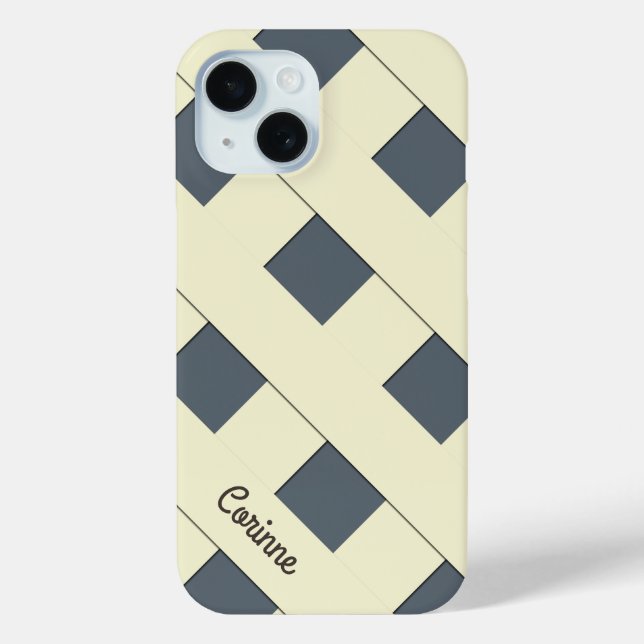 Geometric Crossing Pastel Yellow Lines with Name Case-Mate iPhone Case (Back)