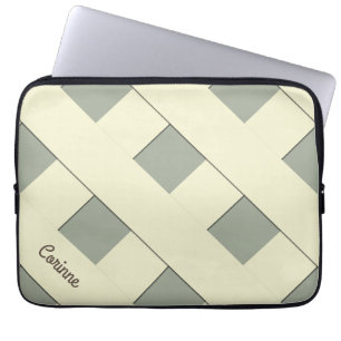 Geometric Crossing Pastel Yellow Lines with Name Laptop Sleeve