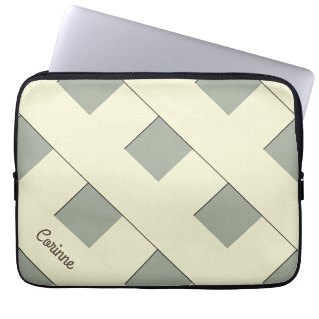 Geometric Crossing Pastel Yellow Lines with Name Laptop Sleeve (Front)