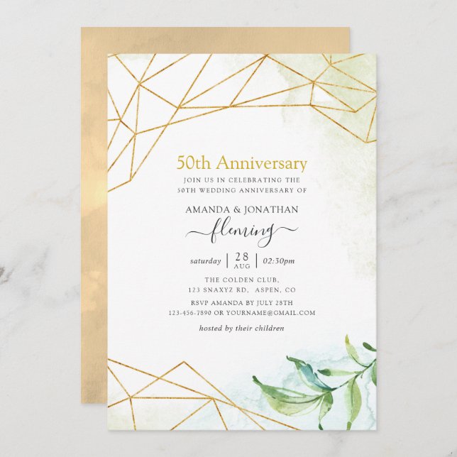 Geometric Crystal 50th Wedding Anniversary Party Invitation (Front/Back)