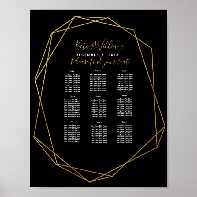 geometric crystal black Table plan party/wedding Poster (Front)