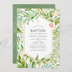 Geometric Crystal Greenery Baptism Invitation