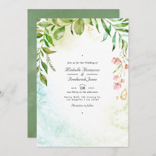 Geometric Crystal Greenery QR Code RSVP Wedding Invitation