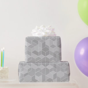 Geometric Cube Grey Silver Abstract Pattern Wrapping Paper