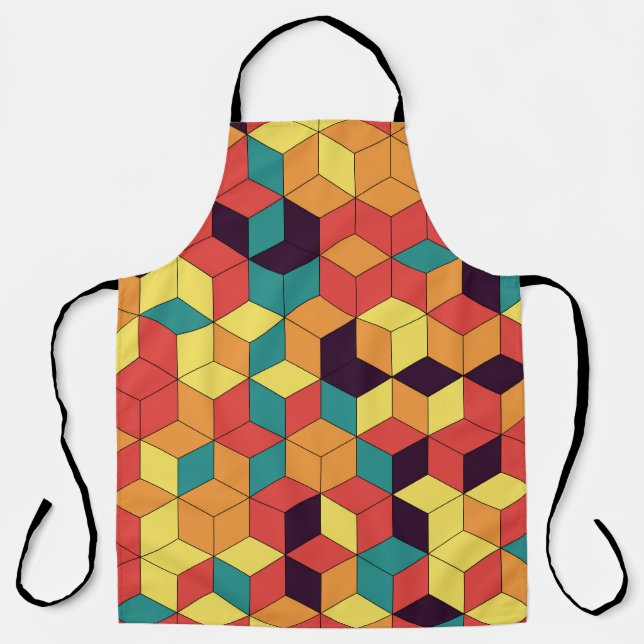 Geometric cubes, colour, seamless, vintage pattern apron (Front)