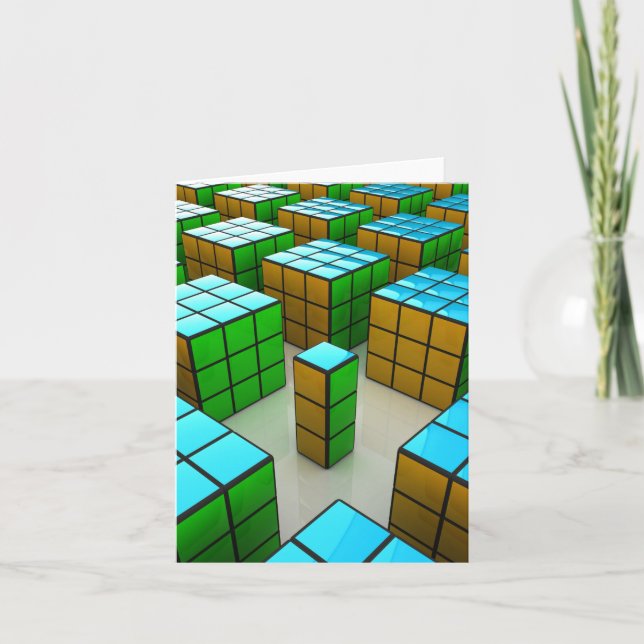 Geometric Cubes Puzzle Game Note Cards (Front)