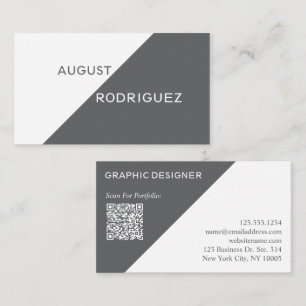 Geometric Custom QR Code Grey White Business Card