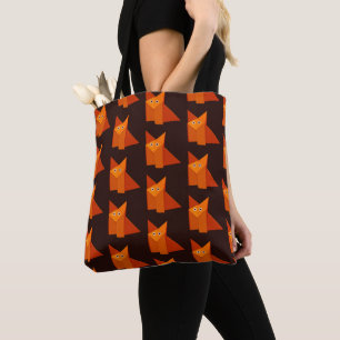 Geometric Cute Origami Fox Pattern Tote Bag
