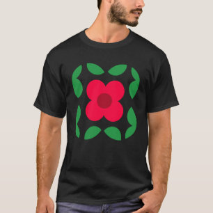 Geometric Cute Red Daisy Flower and Leaves T-Shirt
