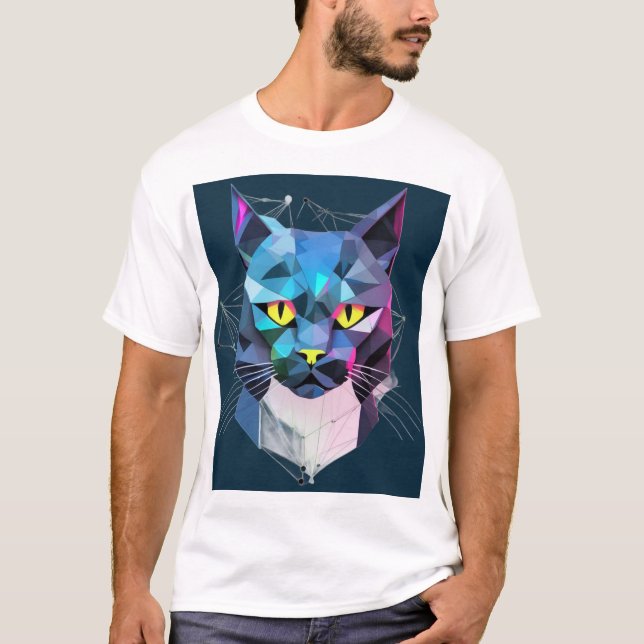 Geometric Cyber Cat T-Shirt (Front)