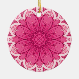 Geometric Daisy Pattern in Coral and Pastel Pink Ceramic Tree Decoration