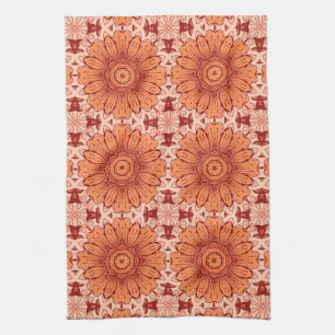 Geometric Daisy Pattern in  Mandarin Orange  Tea Towel