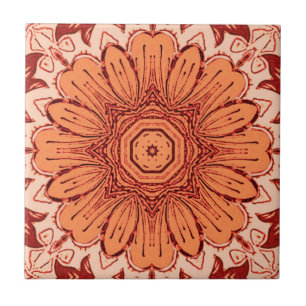 Geometric Daisy Pattern in Mandarin Orange  Tile