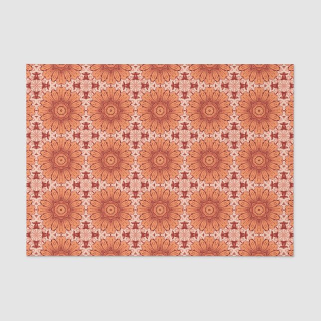 Geometric Daisy Pattern in Mandarin Orange  Tissue Paper (Front)