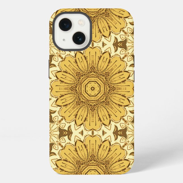 Geometric Daisy Pattern in Mustard Gold iPhone Case (Back)