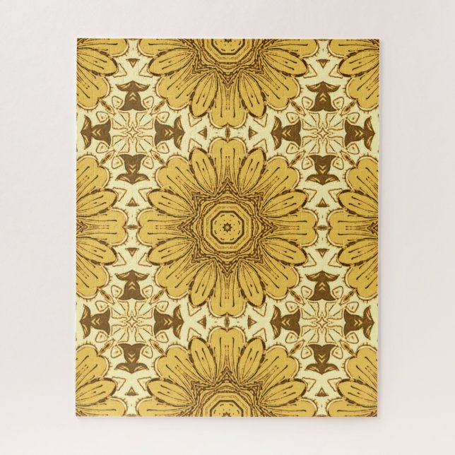 Geometric Daisy Pattern in Mustard Gold Jigsaw Puzzle (Vertical)