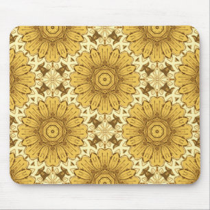 Geometric Daisy Pattern in Mustard Gold Mouse Pad