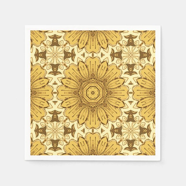 Geometric Daisy Pattern in Mustard Gold Napkin (Front)