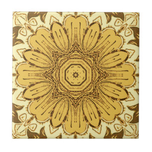 Geometric Daisy Pattern in Mustard Gold  Tile