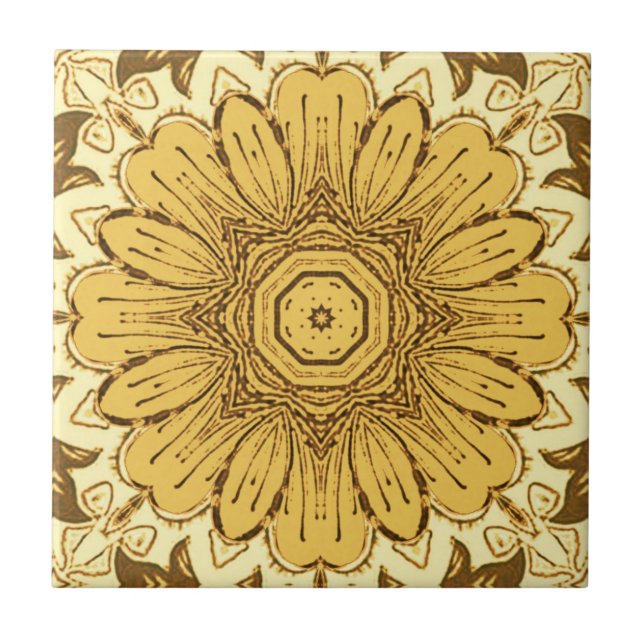 Geometric Daisy Pattern in Mustard Gold  Tile (Front)