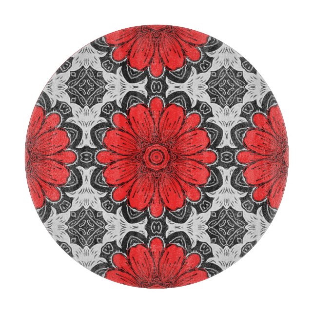 Geometric Daisy Pattern in Red Black & White    Cutting Board (Front)