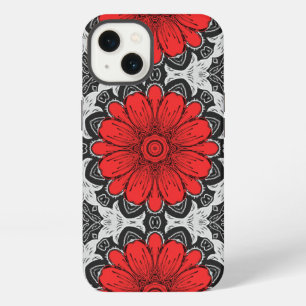 Geometric Daisy Pattern in Red Black & White iPhone 13 Case