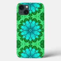 Geometric Daisy Pattern in Turquoise and Green