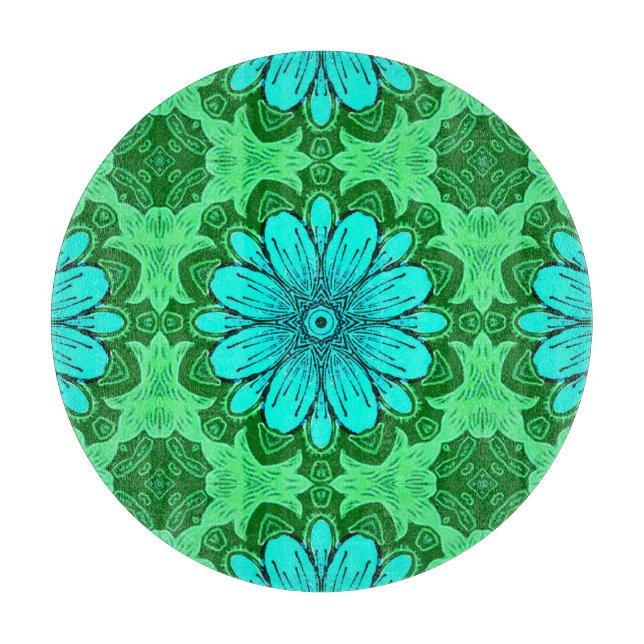 Geometric Daisy Pattern in Turquoise and Green   Cutting Board (Front)