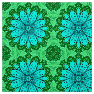 Geometric Daisy Pattern in Turquoise and Green Fabric