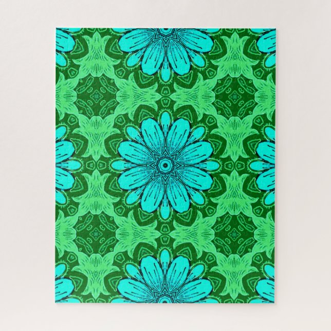 Geometric Daisy Pattern in Turquoise and Green   Jigsaw Puzzle (Vertical)