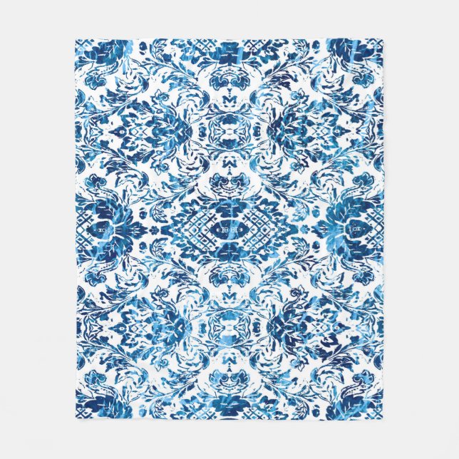 Geometric damask seamless pattern with grunge text fleece blanket (Front)