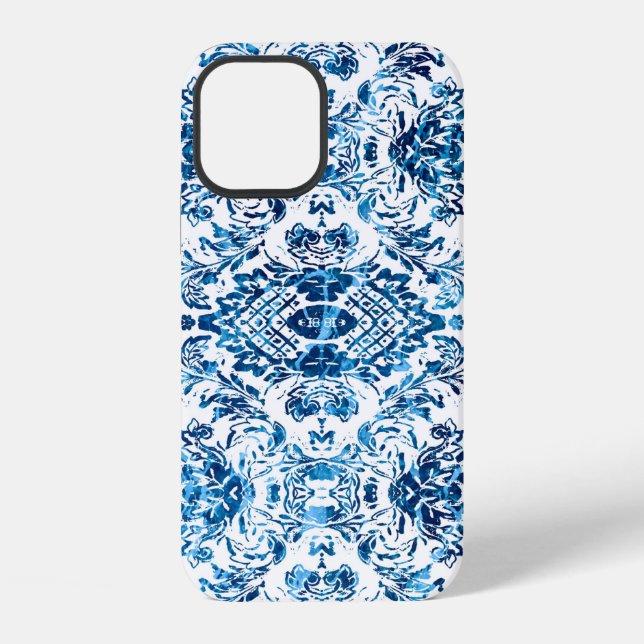 Geometric damask seamless pattern with grunge text iPhone case (Back)