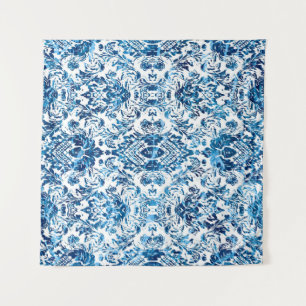 Geometric damask seamless pattern with grunge text tapestry