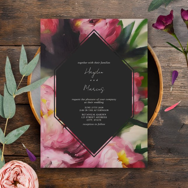 Geometric Dark Floral Botanical Wedding Invitation (Creator Uploaded)