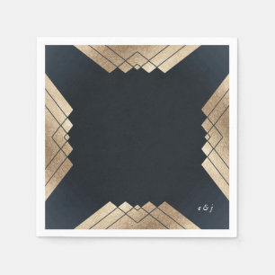Geometric Dark Navy Gold Gatsby Wedding Napkin