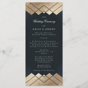 Geometric Dark Navy Gold Gatsby Wedding Programme