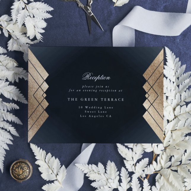 Geometric Dark Navy Gold Gatsby Wedding Reception Enclosure Card (Creator Uploaded)