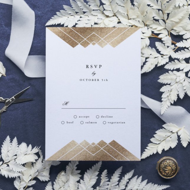 Geometric Dark Navy Gold Gatsby Wedding RSVP Card (Creator Uploaded)
