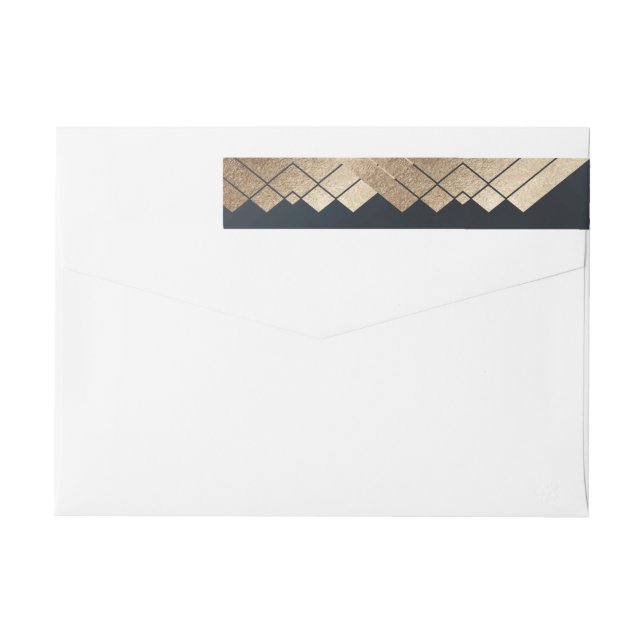 Geometric Dark Navy Gold Gatsby Wedding Wrap Around Label (Back)