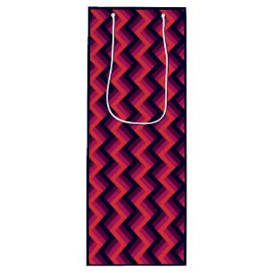 Geometric Dark Pink & Blue Zigzag Chevron Wine Gift Bag