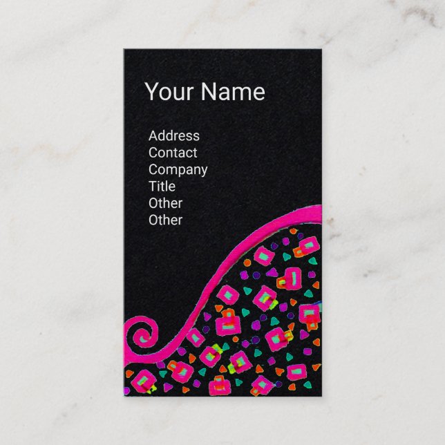 GEOMETRIC DECO MONOGRAM Pink Fuchsia Black Paper Business Card (Front)