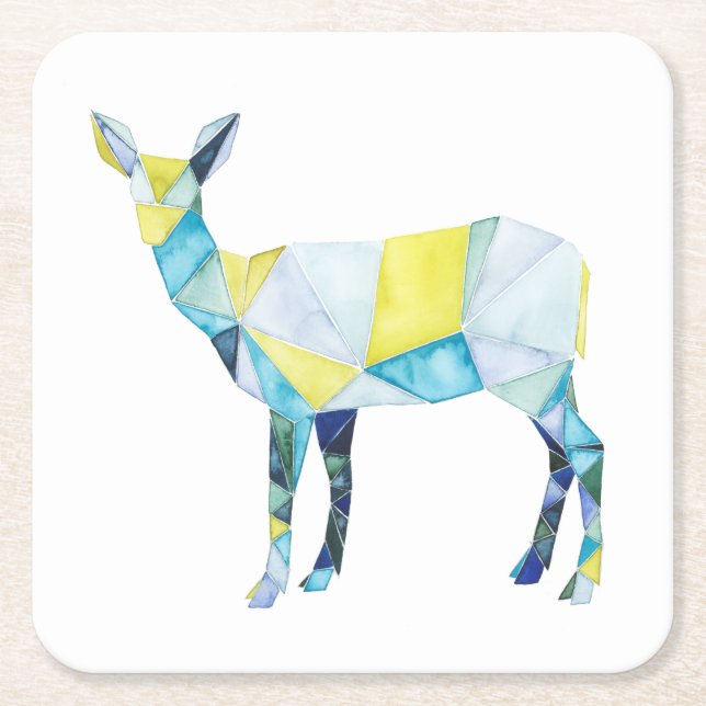 Geometric Deer Animal Square Paper Coaster (Front)