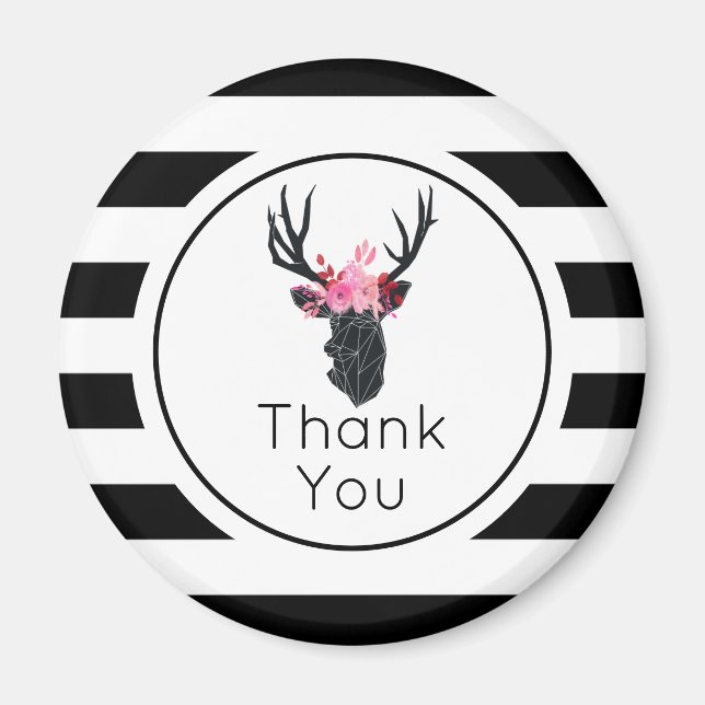 Geometric Deer Head B&W Stripes Thank You Magnet (Front)