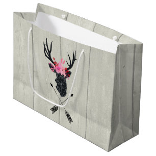 Geometric Deer Head w/ Flowers and Crossed Arrows Large Gift Bag