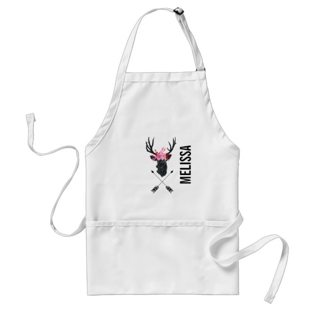 Geometric Deer Head w/ Flowers and Crossed Arrows Standard Apron (Front)