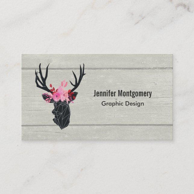 Geometric Deer Head with  Floral Crown Business Card (Front)