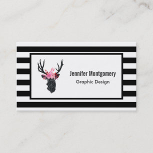 Geometric Deer Head with Floral Crown Business Card