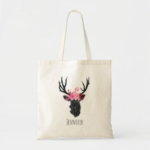 Geometric Deer Head with Floral Crown Custom Tote Bag